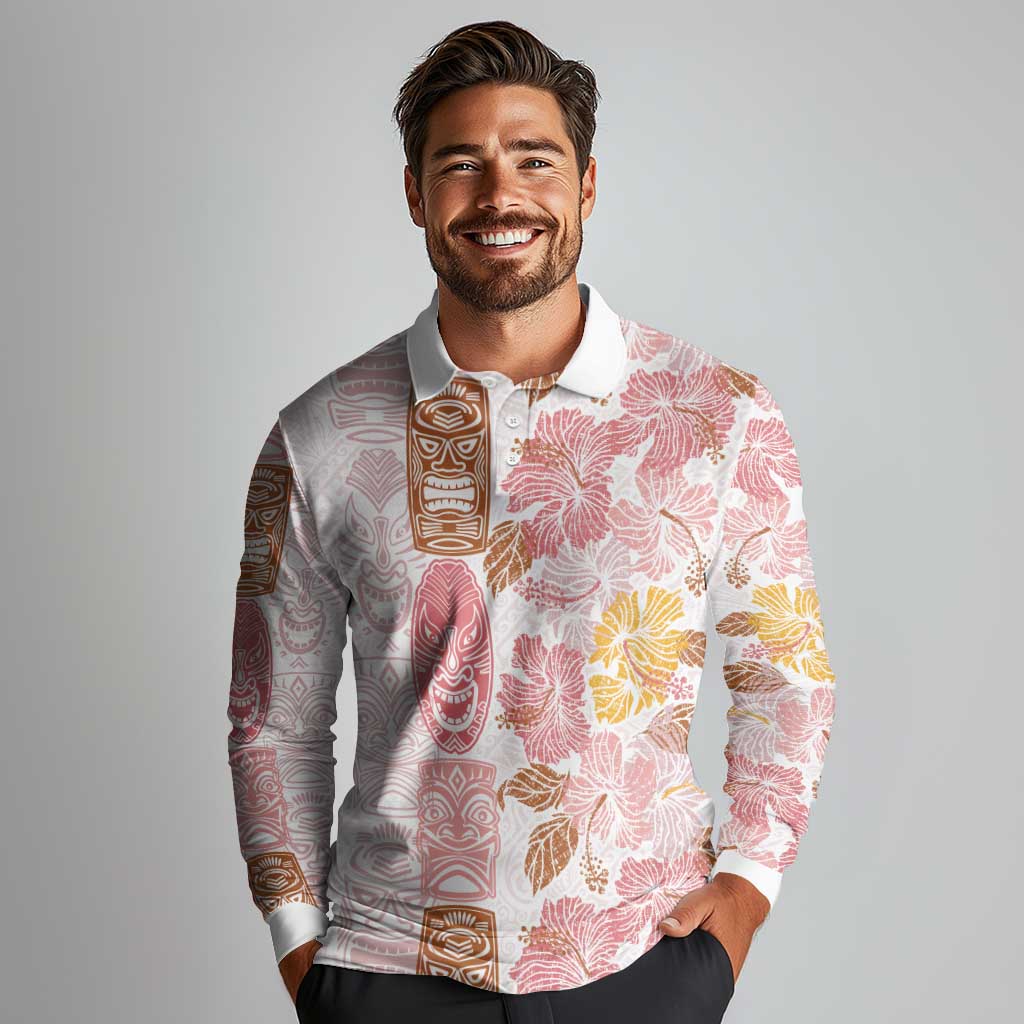 Christmas Aloha Hawaii Tiki Long Sleeve Polo Shirt Hibiscus Spring Colors - Polynesian Pride