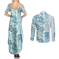 Christmas Aloha Hawaii Tiki Couples Matching Summer Maxi Dress and Long Sleeve Button Shirt Hibiscus Summer Colors - Polynesian Pride