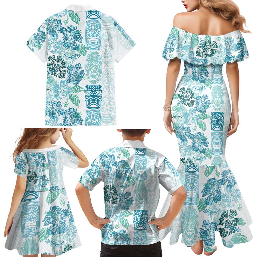 Christmas Aloha Hawaii Tiki Family Matching Mermaid Dress and Hawaiian Shirt Hibiscus Summer Colors - Polynesian Pride