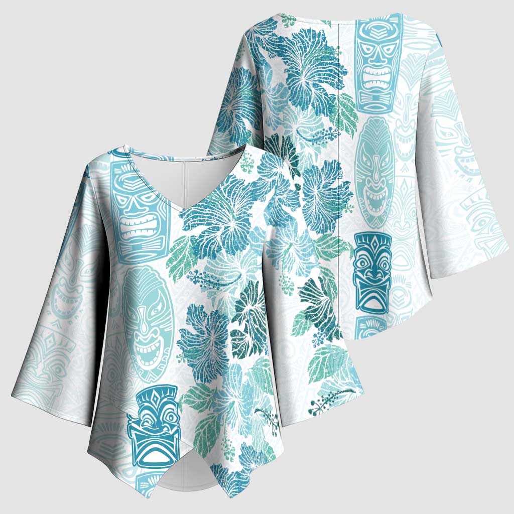 Christmas Aloha Hawaii Tiki Kimono Sleeve Blouse Hibiscus Summer Colors - Polynesian Pride