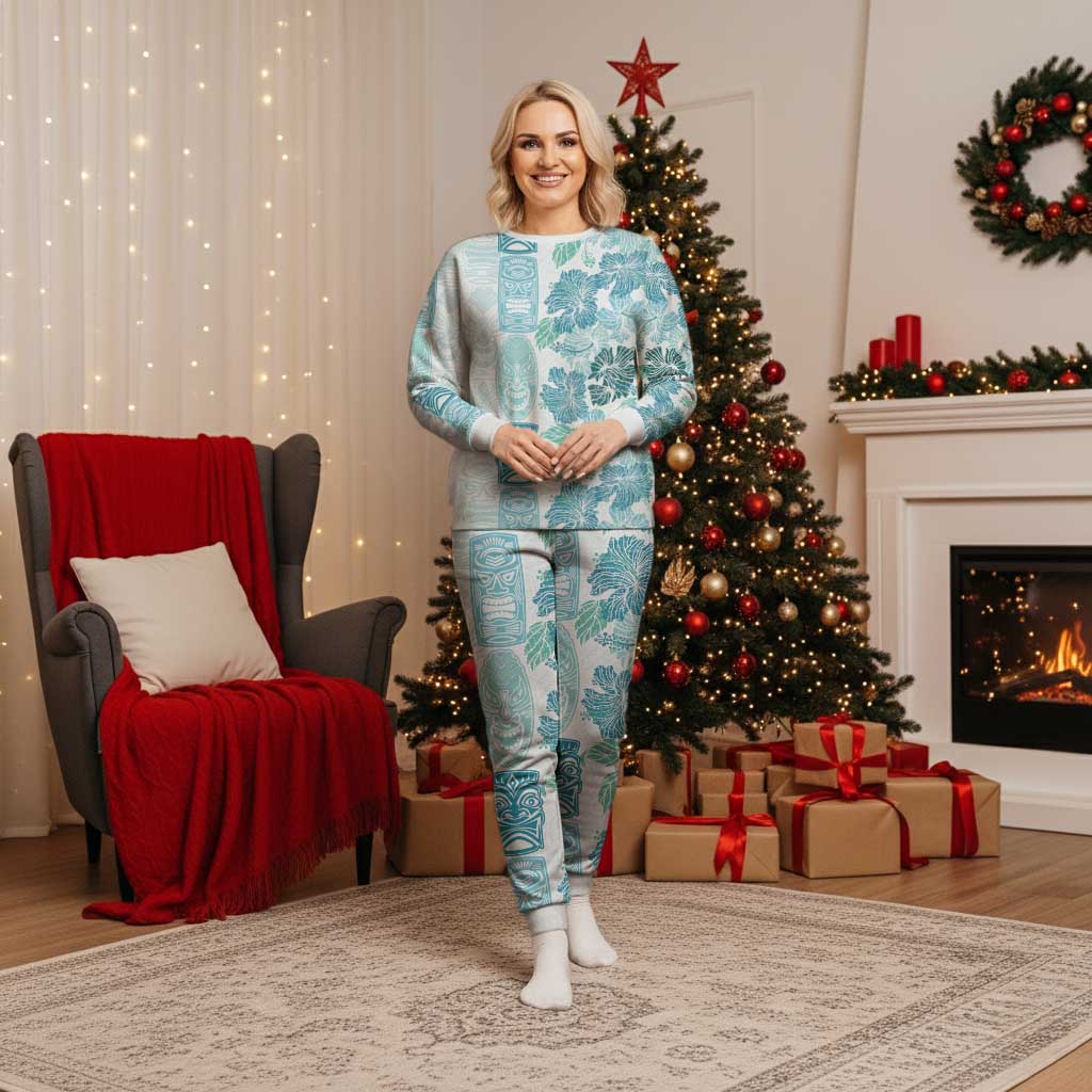 Christmas Aloha Hawaii Tiki Christmas Pajama Set Hibiscus Summer Colors - Polynesian Pride