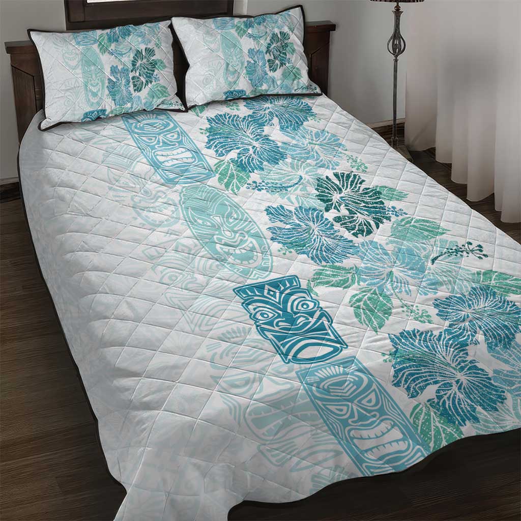 Christmas Aloha Hawaii Tiki Quilt Bed Set Hibiscus Summer Colors - Polynesian Pride