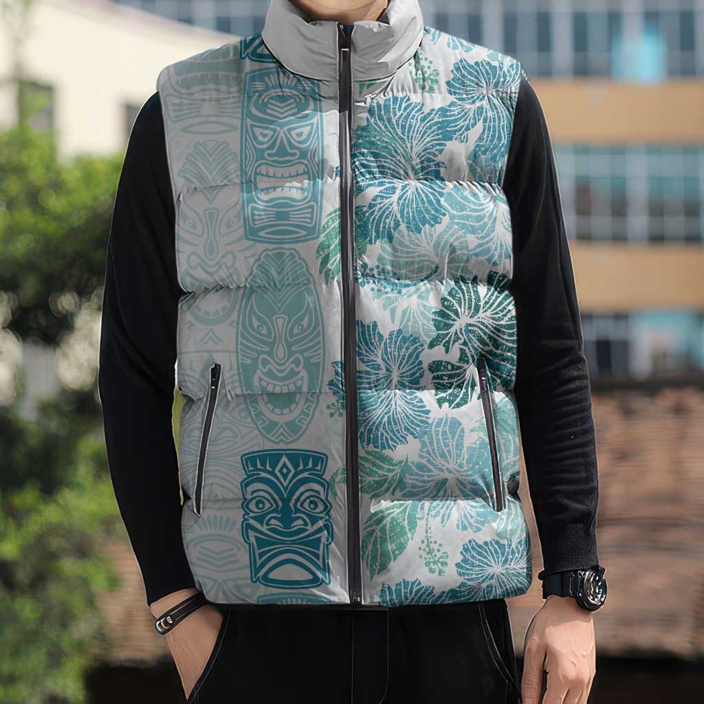 Christmas Aloha Hawaii Tiki Sleeveless Puffer Jacket Hibiscus Summer Colors - Polynesian Pride
