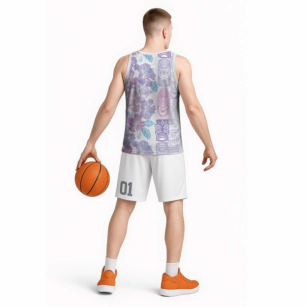 Christmas Aloha Hawaii Tiki Basketball Jersey Hibiscus Winter Colors - Polynesian Pride