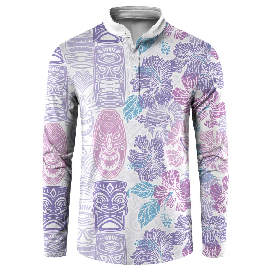 Christmas Aloha Hawaii Tiki Button Sweatshirt Hibiscus Winter Colors - Polynesian Pride