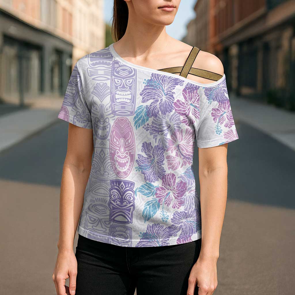 Christmas Aloha Hawaii Tiki Cross Shoulder Shirt Hibiscus Winter Colors - Polynesian Pride