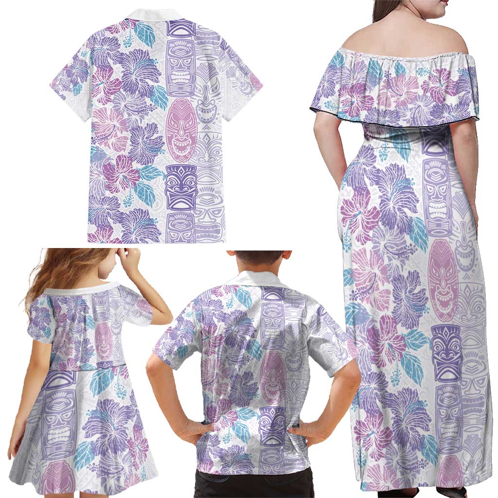 Christmas Aloha Hawaii Tiki Family Matching Off Shoulder Maxi Dress and Hawaiian Shirt Hibiscus Winter Colors - Polynesian Pride