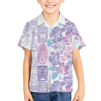 Christmas Aloha Hawaii Tiki Family Matching Off Shoulder Maxi Dress and Hawaiian Shirt Hibiscus Winter Colors - Polynesian Pride