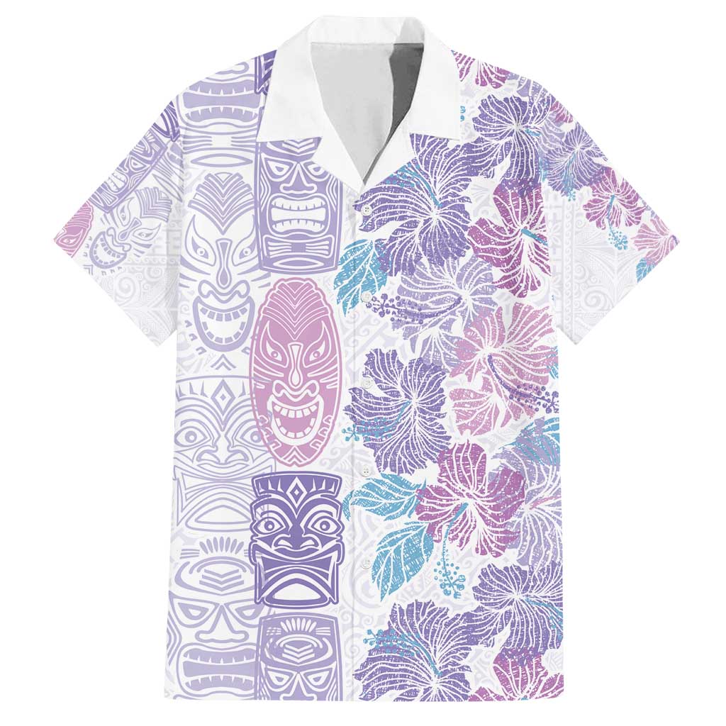 Christmas Aloha Hawaii Tiki Family Matching Puletasi and Hawaiian Shirt Hibiscus Winter Colors - Polynesian Pride