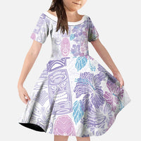 Christmas Aloha Hawaii Tiki Family Matching Short Sleeve Bodycon Dress and Hawaiian Shirt Hibiscus Winter Colors - Polynesian Pride