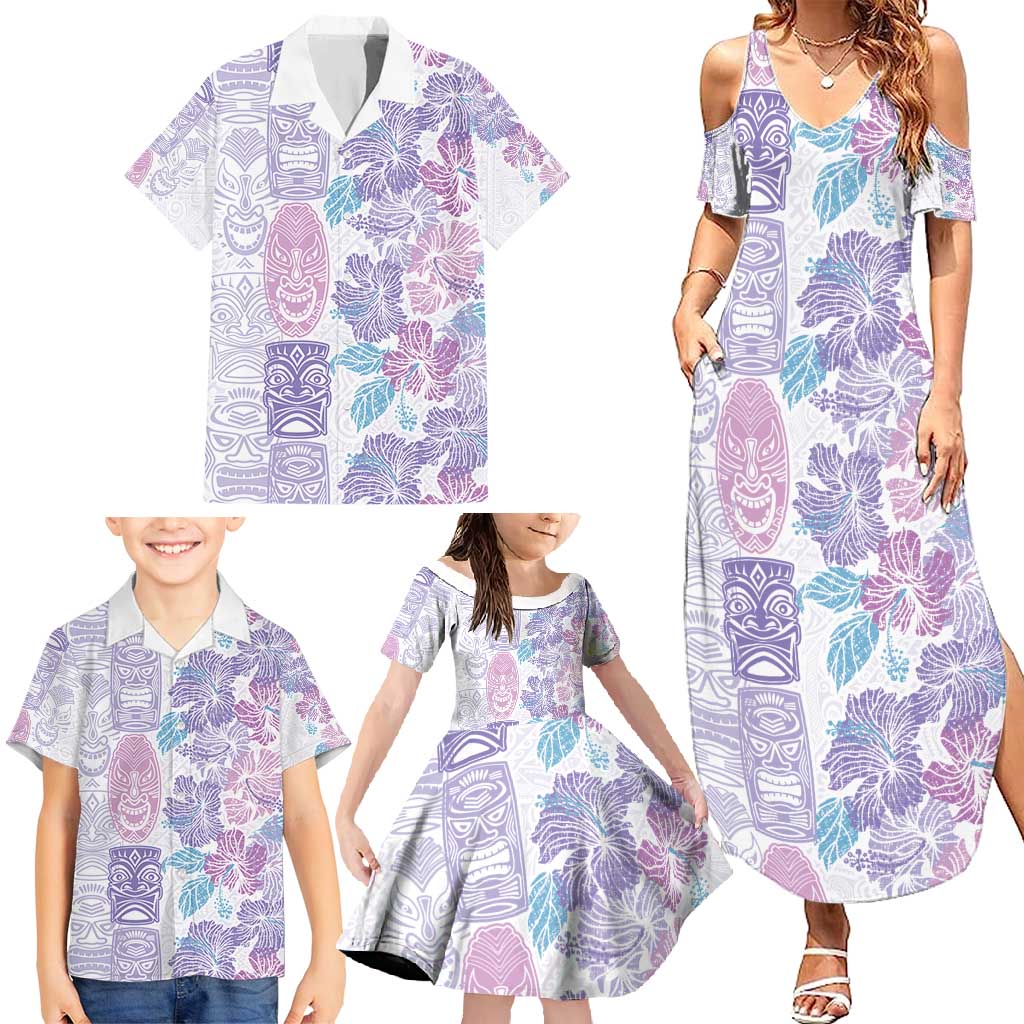Christmas Aloha Hawaii Tiki Family Matching Summer Maxi Dress and Hawaiian Shirt Hibiscus Winter Colors - Polynesian Pride