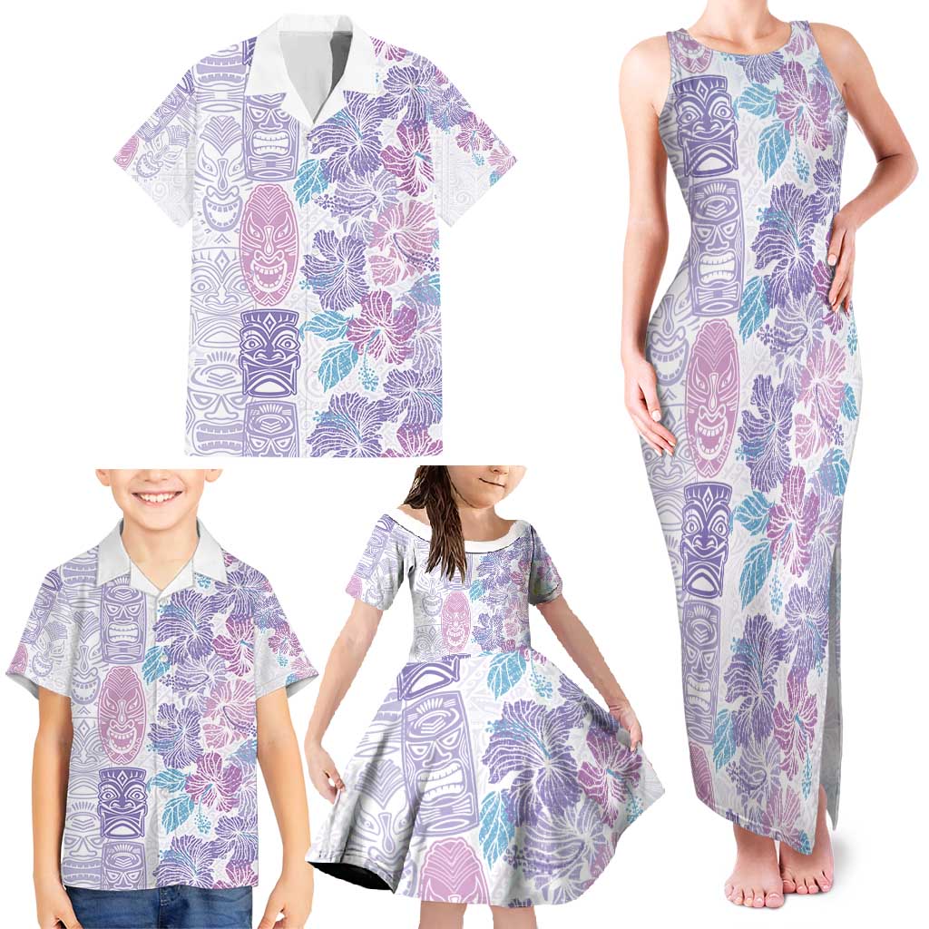 Christmas Aloha Hawaii Tiki Family Matching Tank Maxi Dress and Hawaiian Shirt Hibiscus Winter Colors - Polynesian Pride