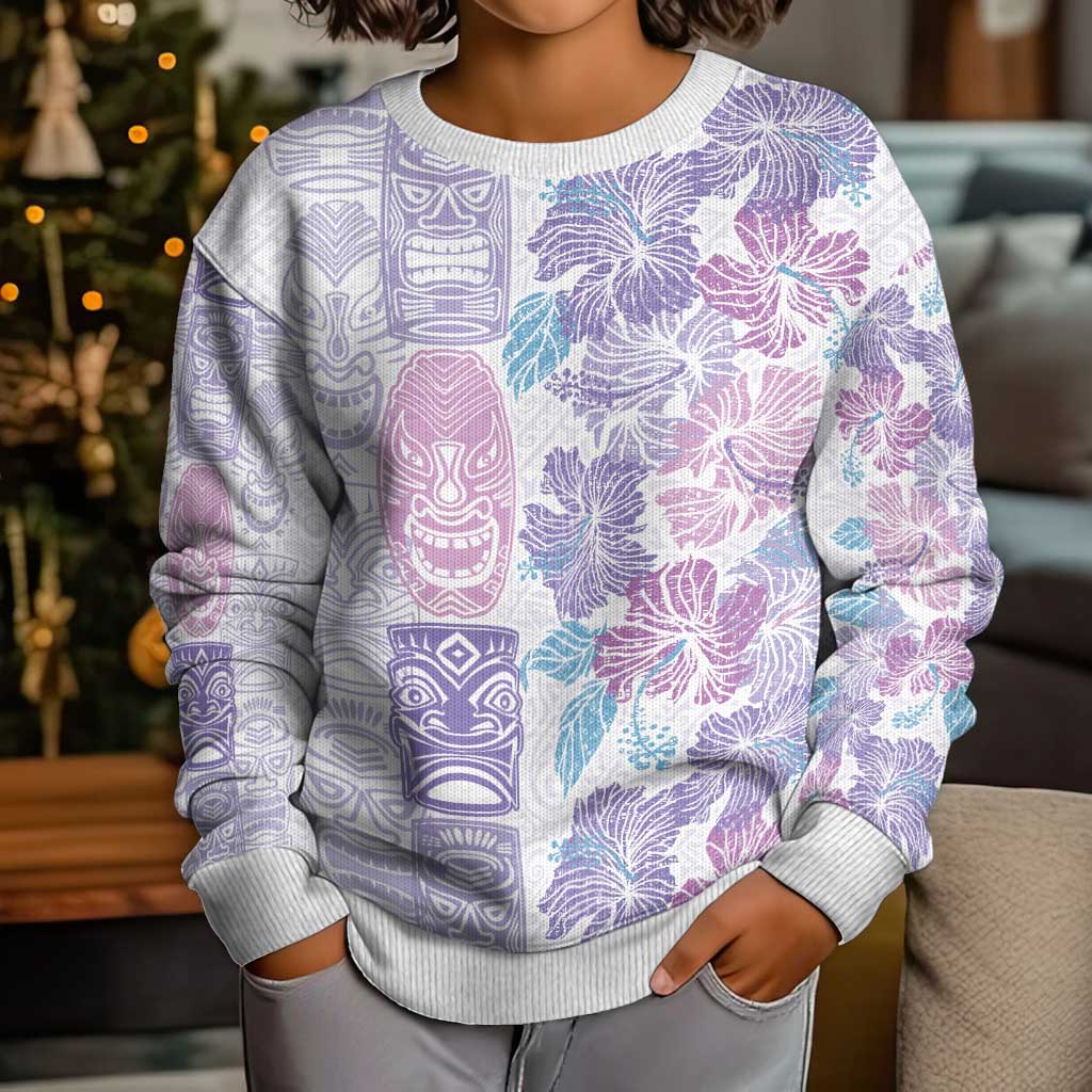 Christmas Aloha Hawaii Tiki Kid Ugly Christmas Sweater Hibiscus Winter Colors - Polynesian Pride