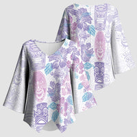 Christmas Aloha Hawaii Tiki Kimono Sleeve Blouse Hibiscus Winter Colors - Polynesian Pride