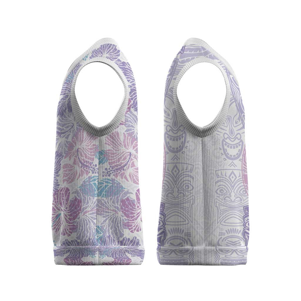 Christmas Aloha Hawaii Tiki Christmas Knitted V-Neck Vest Hibiscus Winter Colors - Polynesian Pride