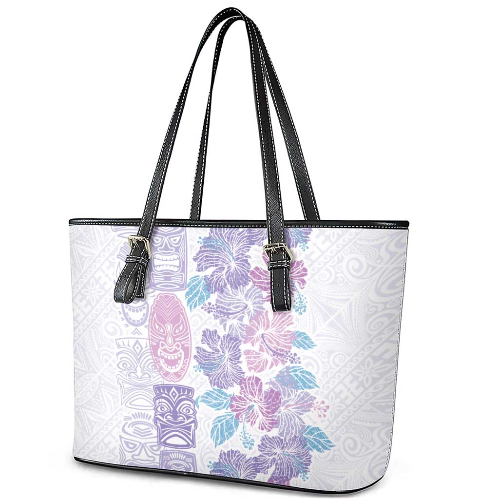 Christmas Aloha Hawaii Tiki Leather Tote Bag Hibiscus Winter Colors - Polynesian Pride