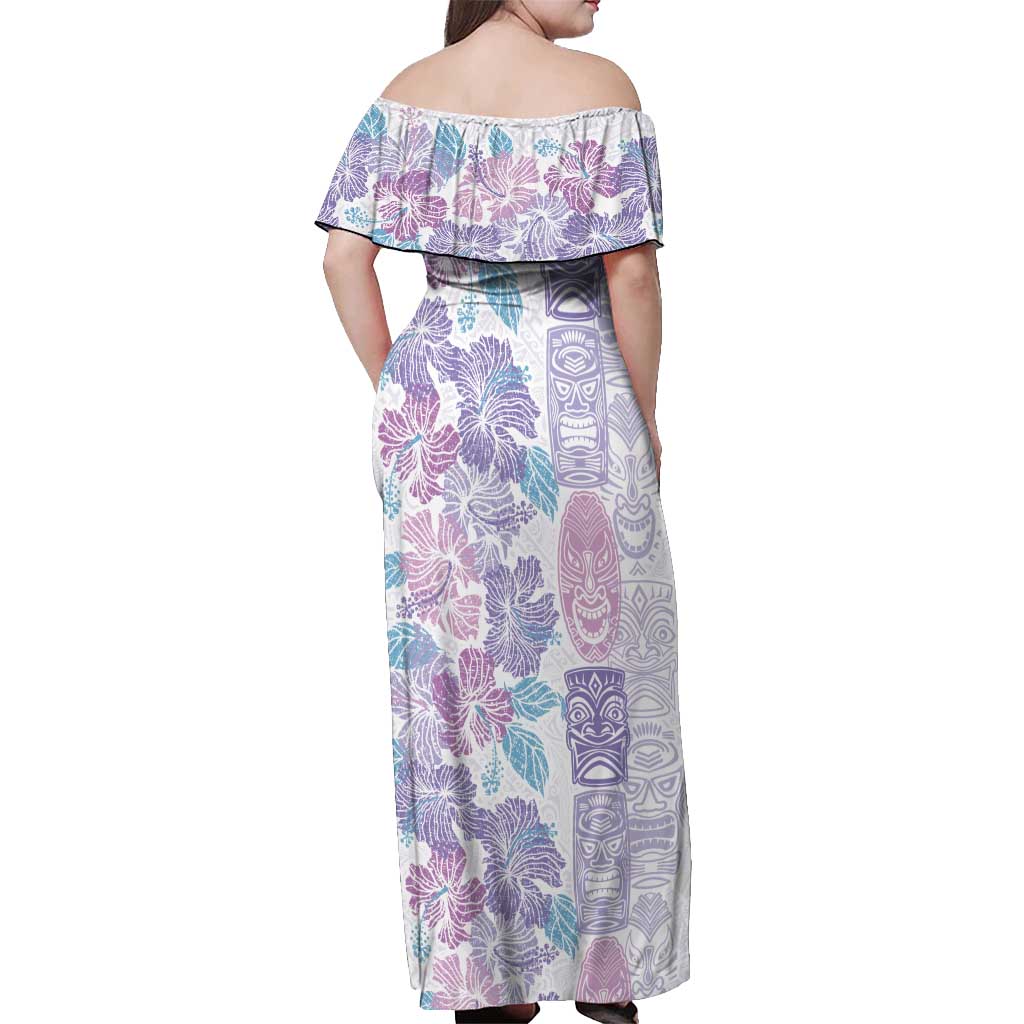 Christmas Aloha Hawaii Tiki Off Shoulder Maxi Dress Hibiscus Winter Colors - Polynesian Pride