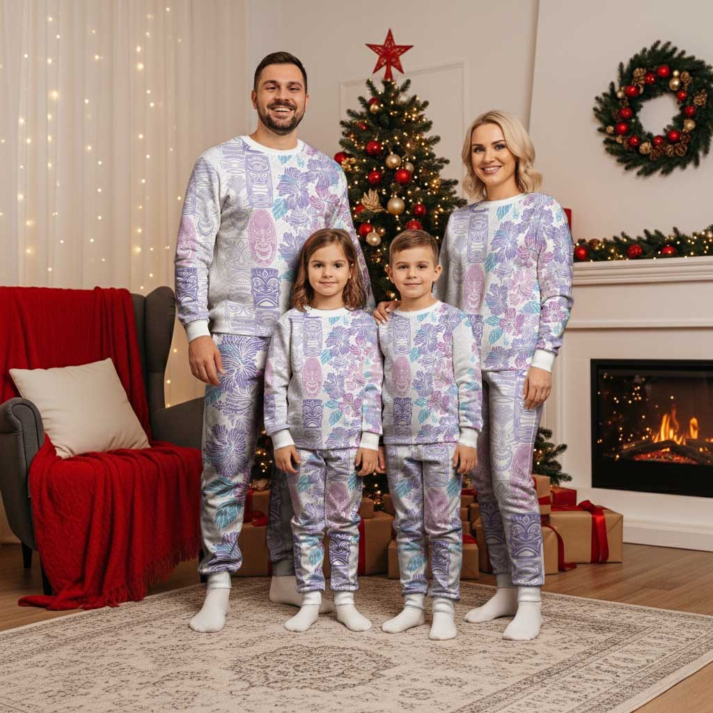 Christmas Aloha Hawaii Tiki Christmas Pajama Set Hibiscus Winter Colors - Polynesian Pride