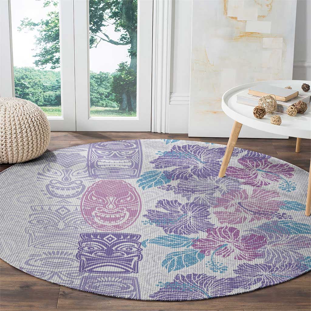 Christmas Aloha Hawaii Tiki Round Carpet Hibiscus Winter Colors - Polynesian Pride