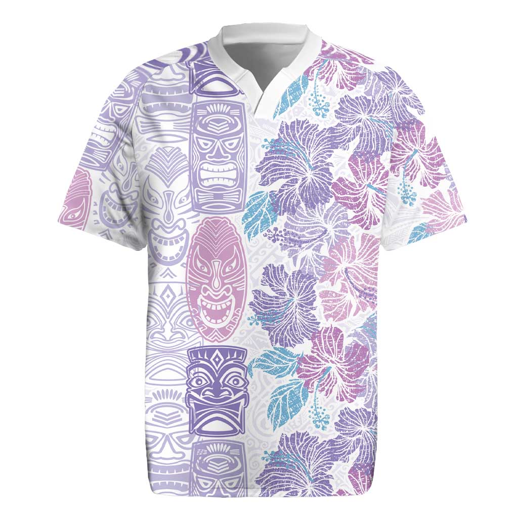 Christmas Aloha Hawaii Tiki Rugby Jersey Hibiscus Winter Colors - Polynesian Pride