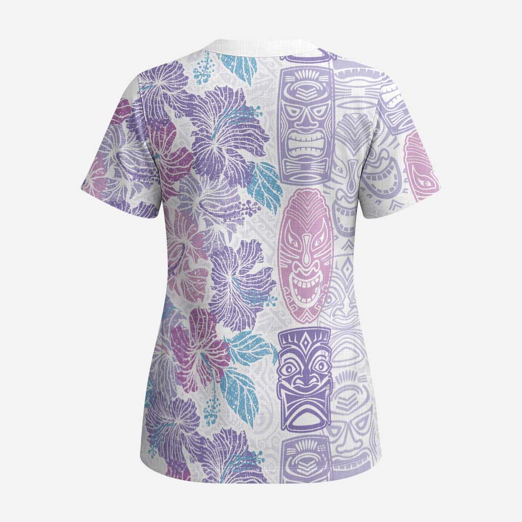 Christmas Aloha Hawaii Tiki Scrub Top Hibiscus Winter Colors - Polynesian Pride