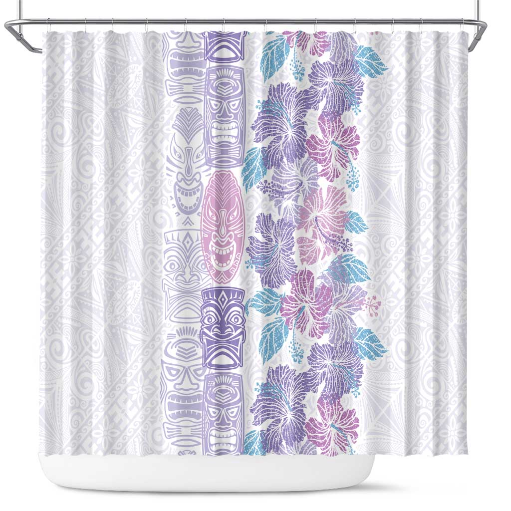 Christmas Aloha Hawaii Tiki Shower Curtain Hibiscus Winter Colors - Polynesian Pride