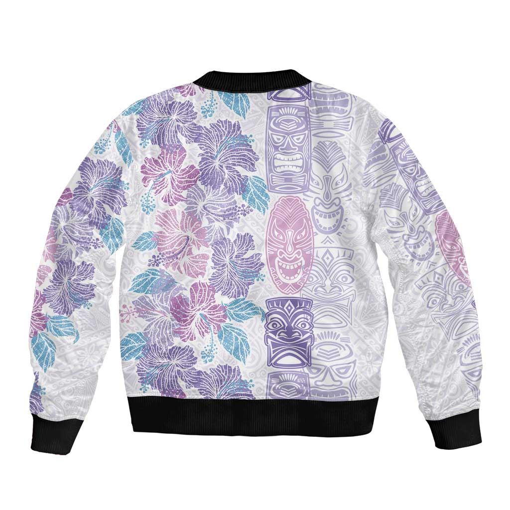 Christmas Aloha Hawaii Tiki Sleeve Zip Bomber Jacket Hibiscus Winter Colors - Polynesian Pride