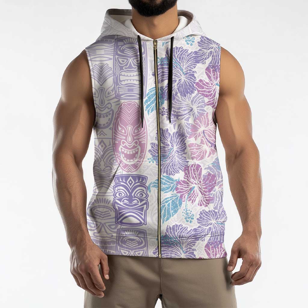 Christmas Aloha Hawaii Tiki Sleeveless Zip Hoodie Hibiscus Winter Colors - Polynesian Pride