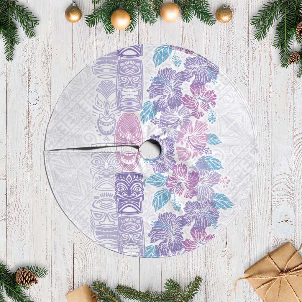 Christmas Aloha Hawaii Tiki Tree Skirt Hibiscus Winter Colors - Polynesian Pride