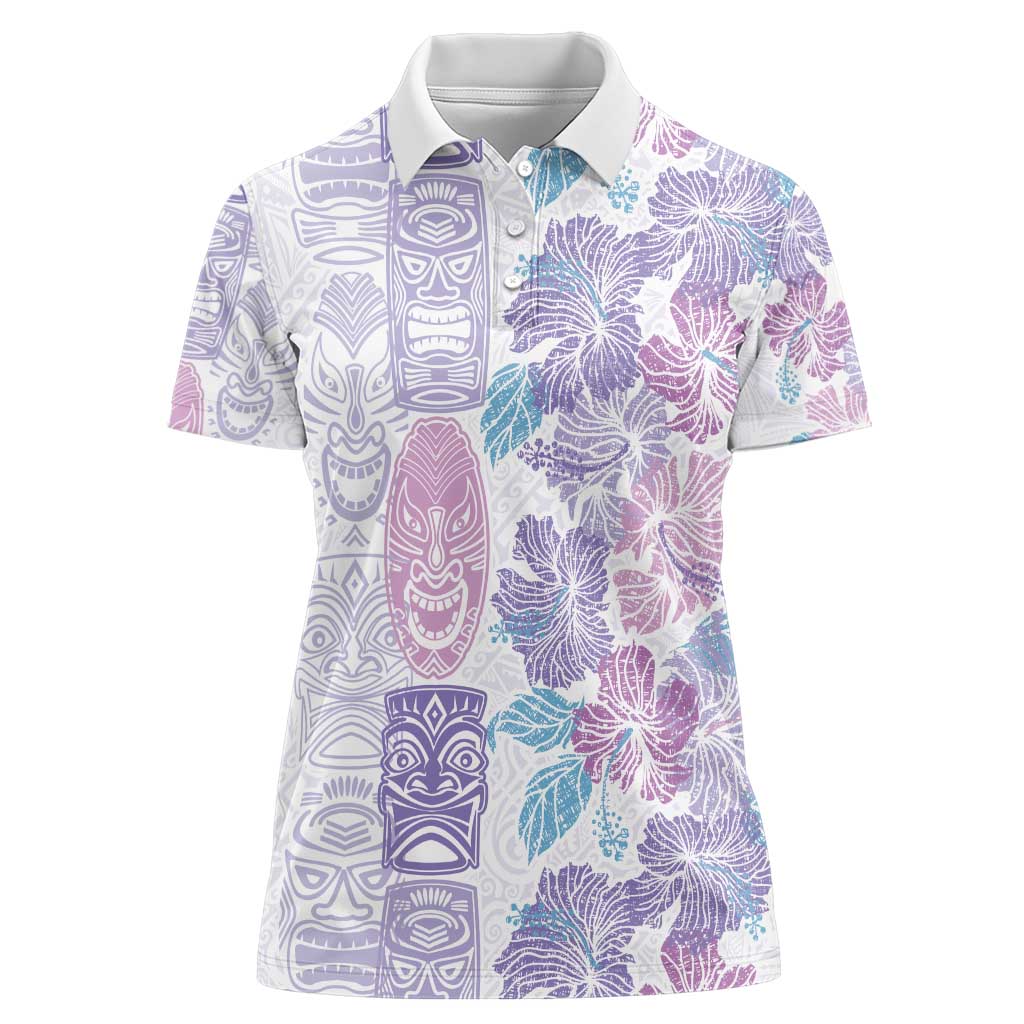 Christmas Aloha Hawaii Tiki Women Polo Shirt Hibiscus Winter Colors - Polynesian Pride