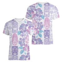 Christmas Aloha Hawaii Tiki Women V-Neck T-Shirt Hibiscus Winter Colors - Polynesian Pride