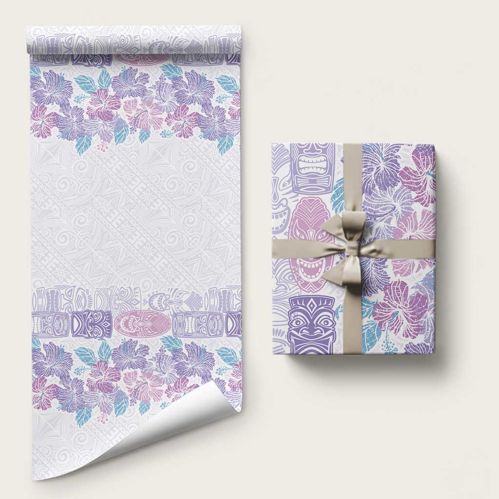 Christmas Aloha Hawaii Tiki Wrapping Paper Hibiscus Winter Colors