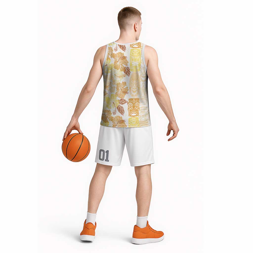 Christmas Aloha Hawaii Tiki Basketball Jersey Hibiscus Autumn Colors - Polynesian Pride