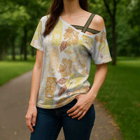Christmas Aloha Hawaii Tiki Cross Shoulder Shirt Hibiscus Autumn Colors - Polynesian Pride