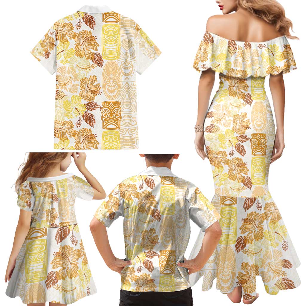 Christmas Aloha Hawaii Tiki Family Matching Mermaid Dress and Hawaiian Shirt Hibiscus Autumn Colors - Polynesian Pride