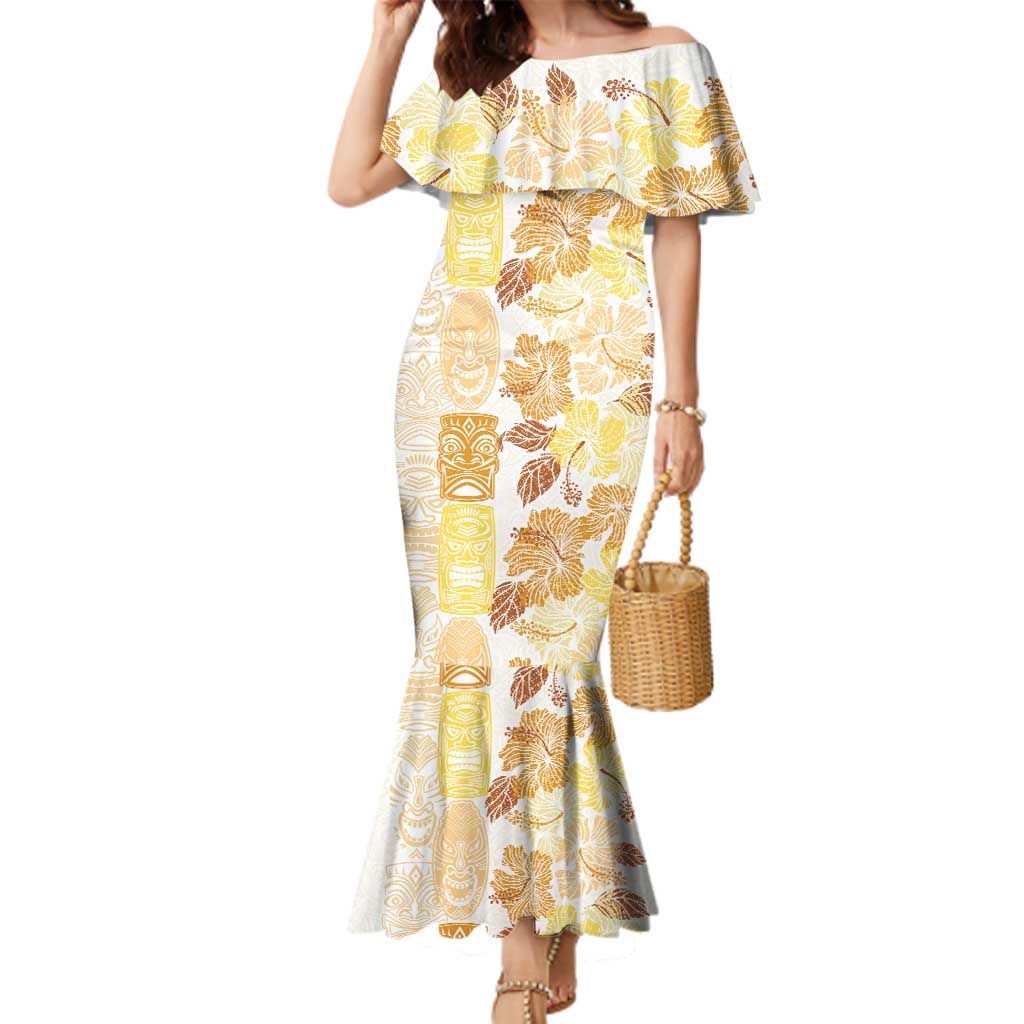 Christmas Aloha Hawaii Tiki Family Matching Mermaid Dress and Hawaiian Shirt Hibiscus Autumn Colors - Polynesian Pride