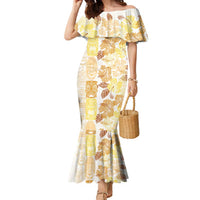 Christmas Aloha Hawaii Tiki Family Matching Mermaid Dress and Hawaiian Shirt Hibiscus Autumn Colors - Polynesian Pride