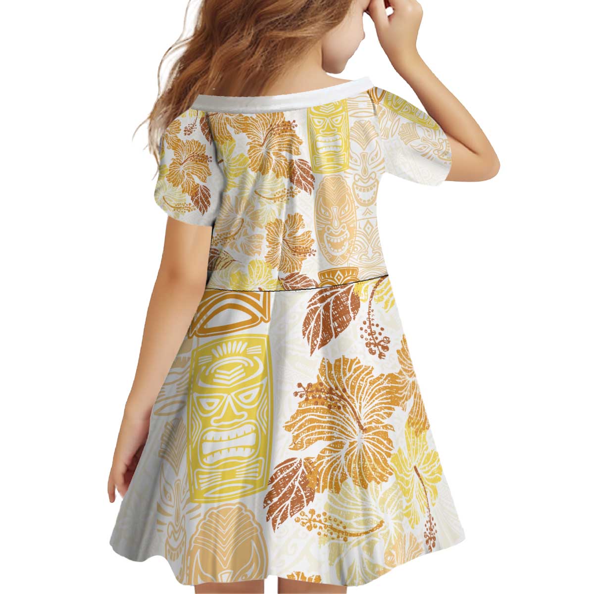 Christmas Aloha Hawaii Tiki Kid Short Sleeve Dress Hibiscus Autumn Colors - Polynesian Pride