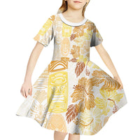 Christmas Aloha Hawaii Tiki Kid Short Sleeve Dress Hibiscus Autumn Colors - Polynesian Pride
