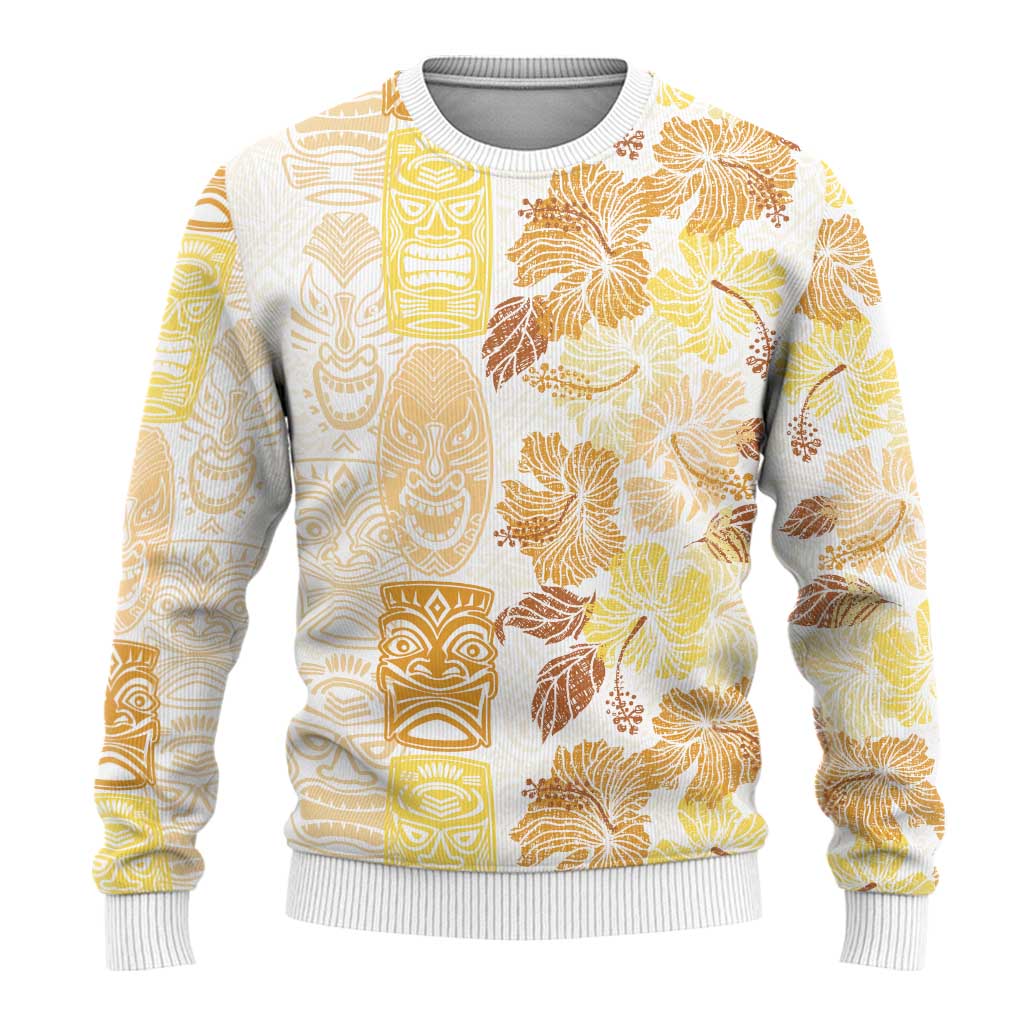 Christmas Aloha Hawaii Tiki Ugly Christmas Sweater Hibiscus Autumn Colors - Polynesian Pride