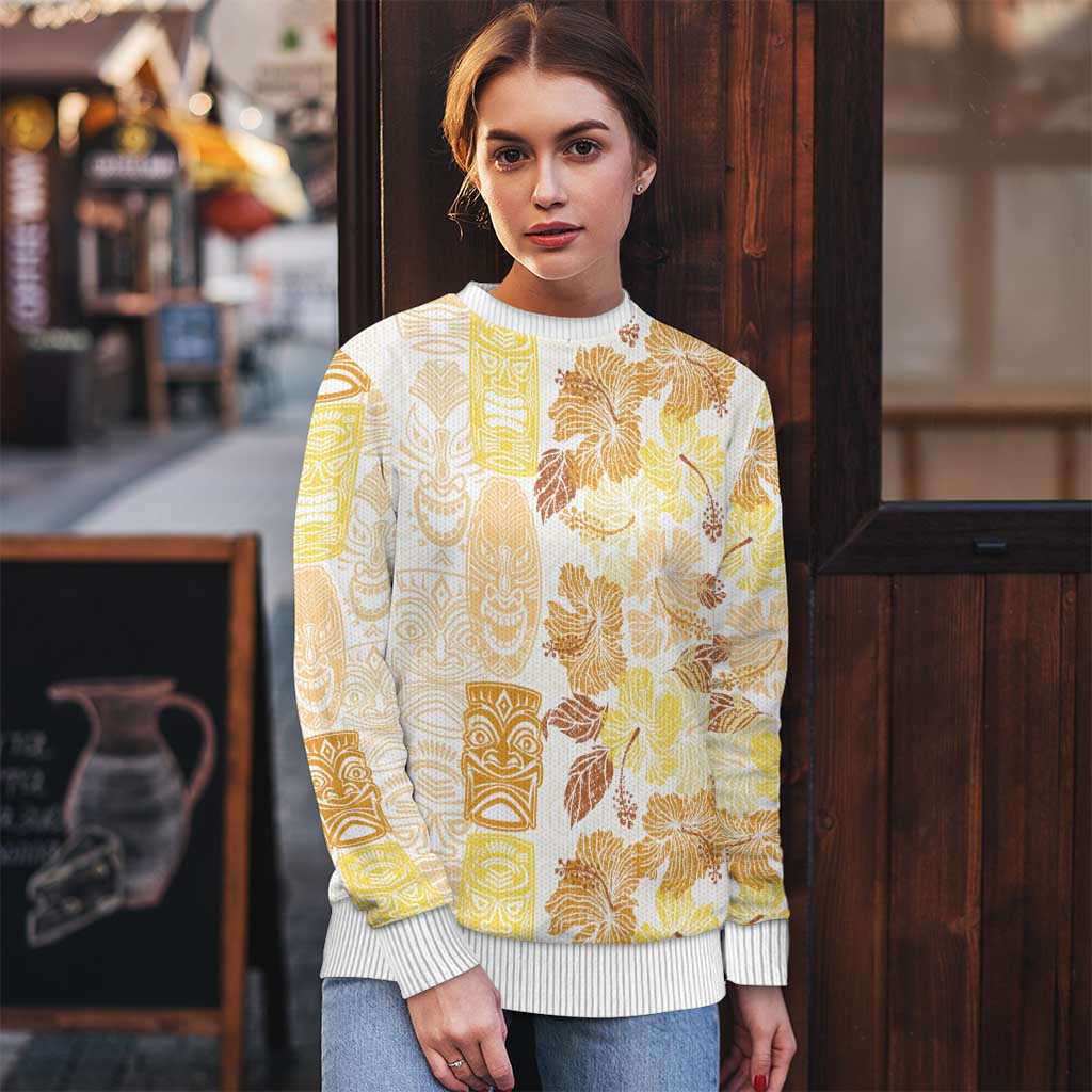 Christmas Aloha Hawaii Tiki Ugly Christmas Sweater Hibiscus Autumn Colors - Polynesian Pride