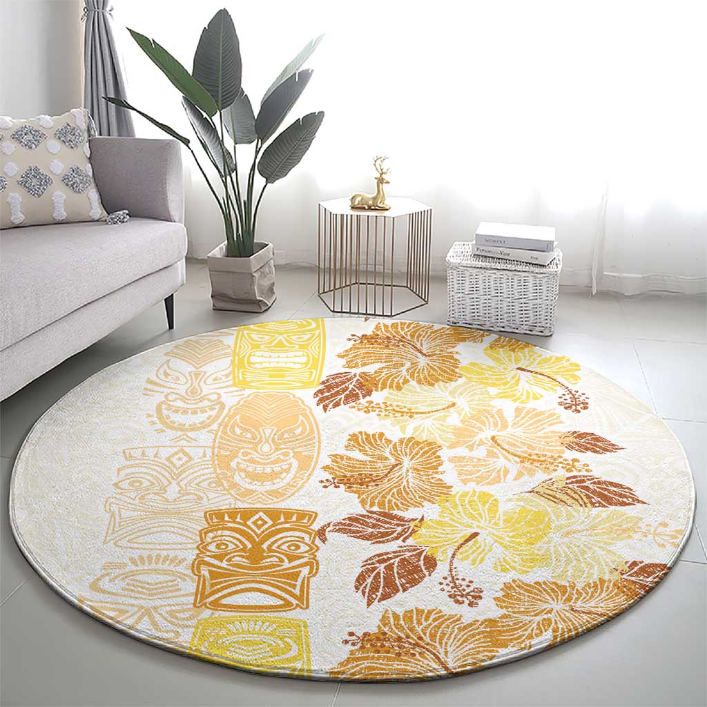 Christmas Aloha Hawaii Tiki Round Carpet Hibiscus Autumn Colors - Polynesian Pride
