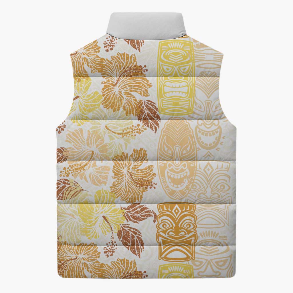 Christmas Aloha Hawaii Tiki Sleeveless Puffer Jacket Hibiscus Autumn Colors - Polynesian Pride