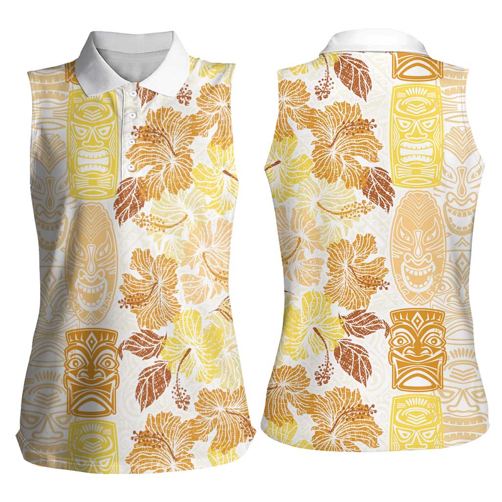 Christmas Aloha Hawaii Tiki Women Sleeveless Polo Shirt Hibiscus Autumn Colors - Polynesian Pride