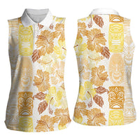 Christmas Aloha Hawaii Tiki Women Sleeveless Polo Shirt Hibiscus Autumn Colors - Polynesian Pride