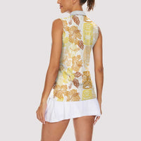 Christmas Aloha Hawaii Tiki Women Sleeveless Polo Shirt Hibiscus Autumn Colors - Polynesian Pride