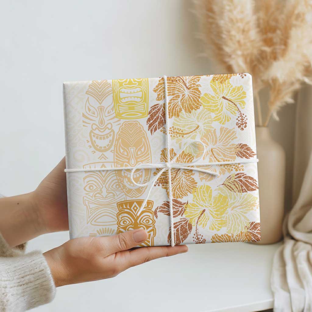 Christmas Aloha Hawaii Tiki Wrapping Paper Hibiscus Autumn Colors