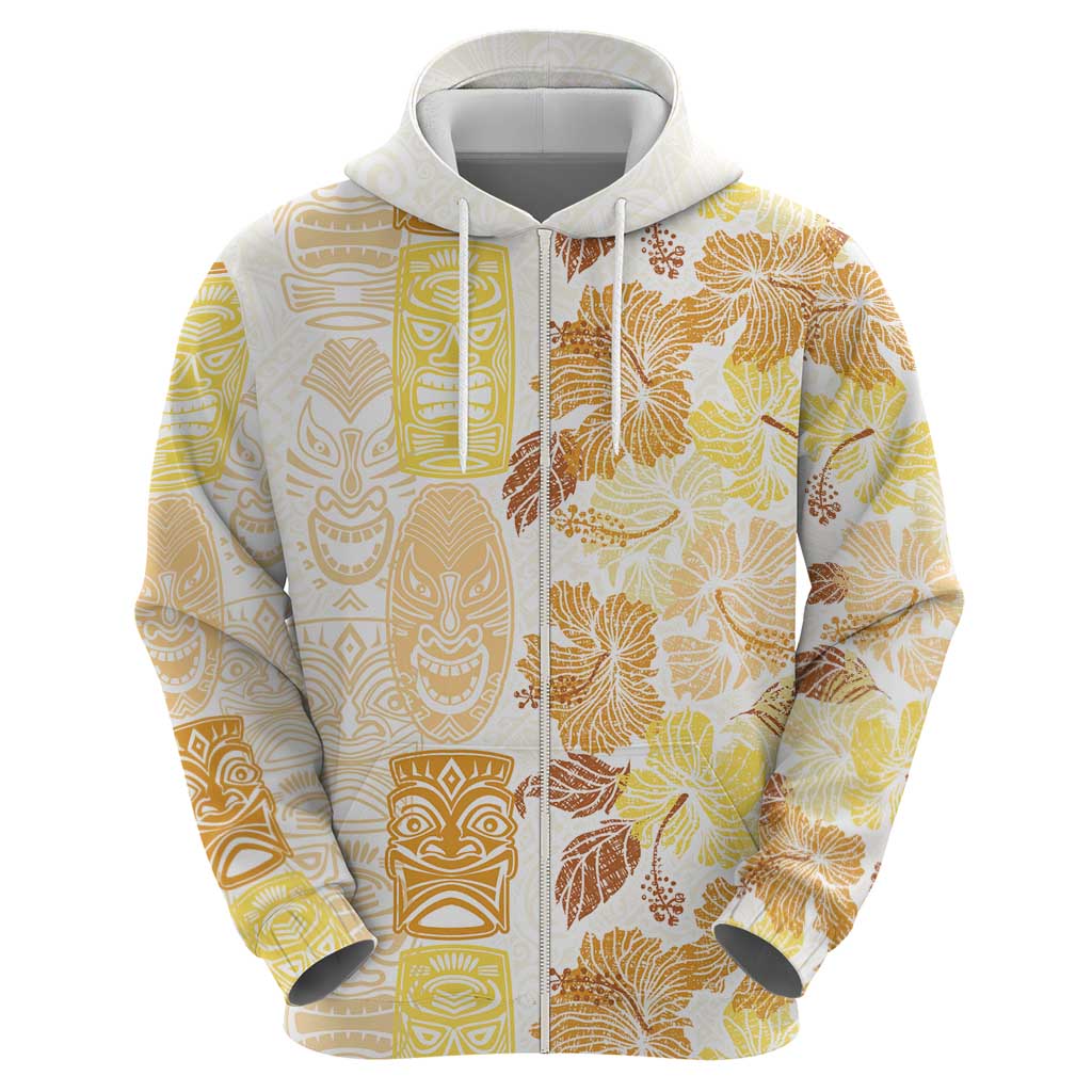 Christmas Aloha Hawaii Tiki Zip Hoodie Hibiscus Autumn Colors - Polynesian Pride