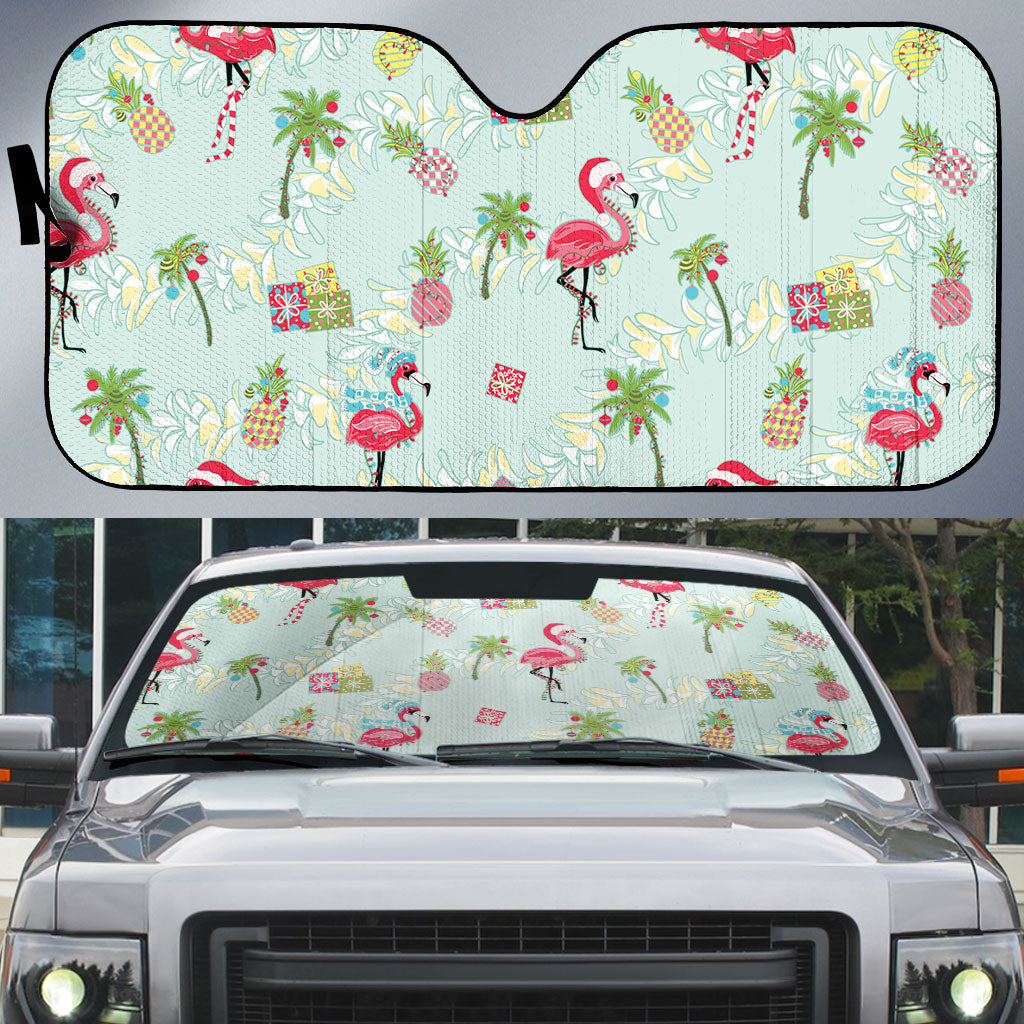 Aloha Hawaii Christmas Seamless Auto Sun Shade Plumeria Lei LT7 Cerulean - Polynesian Pride