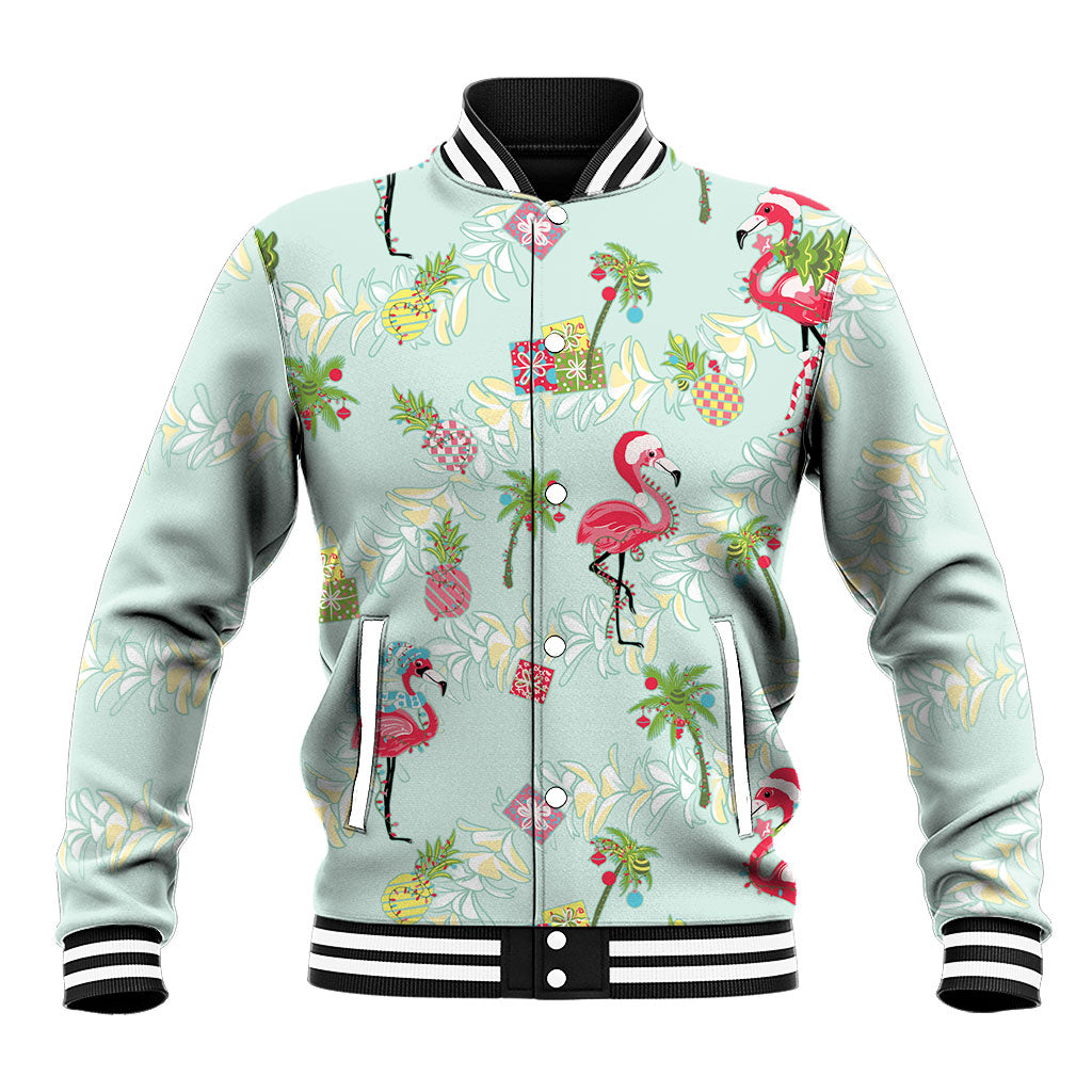 Aloha Hawaii Christmas Seamless Baseball Jacket Plumeria Lei LT7 Unisex Cerulean - Polynesian Pride